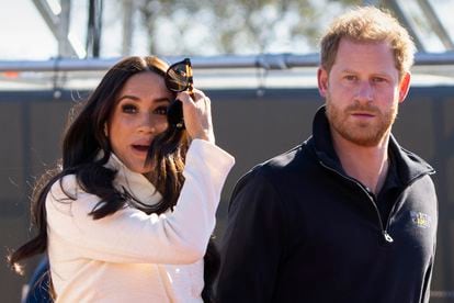 Prince Harry and Meghan Markle, Duke and Duchess of Sussex, at the Invictus Games in The Hague, Netherlands, in April 2022.