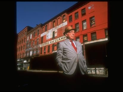 'New Yorker' reporter Joseph Mitchell in Greenwich Village, New York City.
