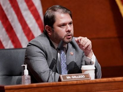 Rep. Ruben Gallego (D-Ariz.) is seen during a House Armed Services Committee hearing in Washington, DC, U.S. July 9, 2020.