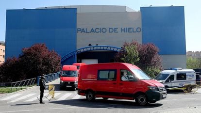 The bodies of coronavirus victims are brought to Madrid’s Palacio de Hielo, an ice rink that has been converted into a temporary morgue.
