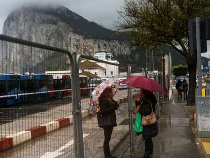 Two women at the border of Gibraltar.