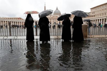 Nuns outside St. Peter's Basilica in the Vatican.