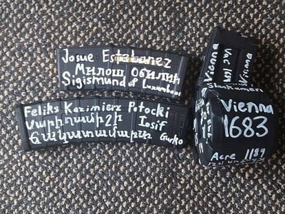 An image uploaded to Twitter of the magazines apparently used during Friday’s terrorist attack in New Zealand. “Josué Estébanez” is among the names written on the ammunition.