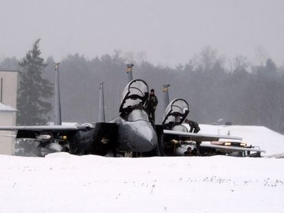 A US fighter jet at the Amari base in Estonia on Tuesday.