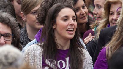 Equality Minister Irene Montero at the International Women’s Day march in Madrid.