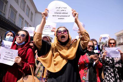 Demonstration in defense of women's rights in front of the presidential palace in Kabul, in September 2021.