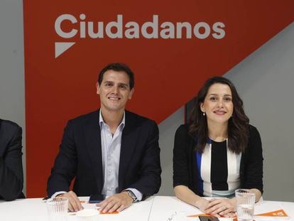 Ciudadanos leader Albert Rivera with lawmaker Inés Arrimadas on Monday.