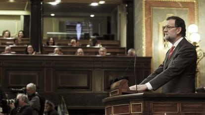 Prime Minister Mariano Rajoy addresses Congress during the debate on giving the Catalan parliament powers to organize an independence vote.