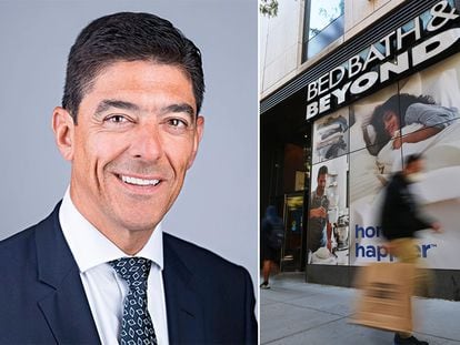 (l) Bed Bath & Beyond executive Gustavo Arnal and (r) a Bed Bath & Beyond store.