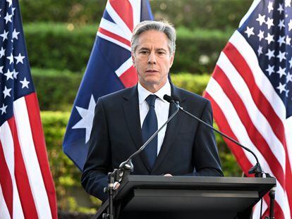 US Secretary of State Antony Blinken attends a press conference after the Australia-US Ministerial Consultations (AUSMIN) at Government House in Brisbane, Queensland, Australia, 29 July 2023.