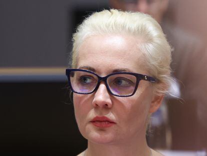 Yulia Navalnaya, at a meeting of European Union foreign ministers in Brussels, this Monday.