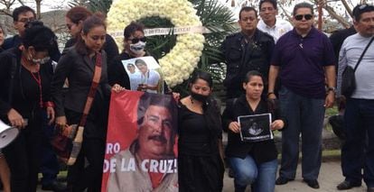 Journalists hold a vigil at Gregorio Jiménez's funeral on Wednesday.