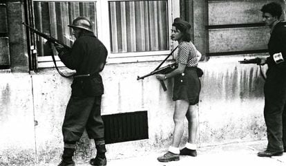 Resistance fighter Simone Ségouin in Paris in 1944.