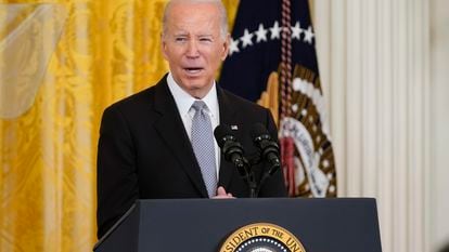 President Joe Biden speaks during a Nowruz celebration in the East Room of the White House on March 20, 2023.