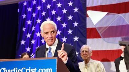 Charlie Crist, Democratic gubernatorial candidate for Florida, speaks during a primary night party on Tuesday.
