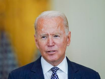 President Joe Biden speaks about the evacuation of American citizens, their families, SIV applicants and vulnerable Afghans in the East Room of the White House in Washington, Aug. 20, 2021. (AP Photo/Manuel Balce Ceneta, File)