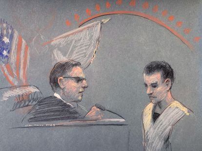 An artist's rendition of Jack Teixeira appearing before a judge this Friday in Boston.