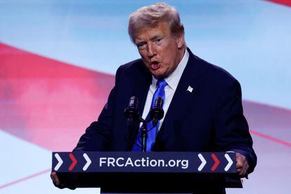 Donald Trump addresses the Pray Vote Stand Summit, organized by the Family Research Council in Washington, on September 15, 2023.