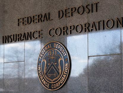 The Federal Deposit Insurance Corporation (FDIC) seal is shown outside its headquarters, March 14, 2023, in Washington.