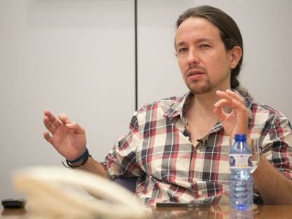 Pablo Iglesias, secretary general of Podemos, during the interview.