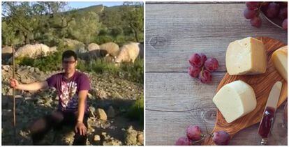 (l)Jordi Benages, with his sheep. (r) Cheese made by his family farm.