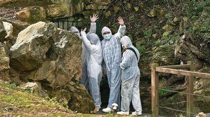 A group of visitors enters the Altamira cave as part of an experimental program last year.