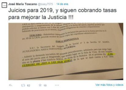 A tweet showing a Spanish court document that sets a hearing date for February 6, 2019 at 10.20am.