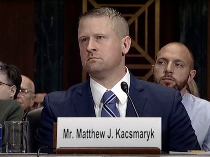 In this image from video from the Senate Judiciary Committee, Matthew Kacsmaryk listens during his confirmation hearing before the Senate Judiciary Committee on Capitol Hill in Washington, on Dec. 13, 2017