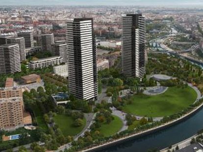 A montage of what the area next to the Manzanares will eventually look like.
