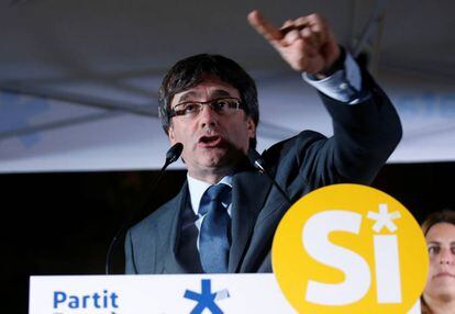 Catalan regional premier Carles Puigdemont at a pro-independence rally in Girona.