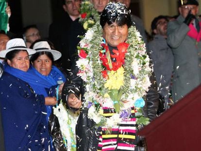 Evo Morales pictured on his eventual return to Bolivia on July 3. 