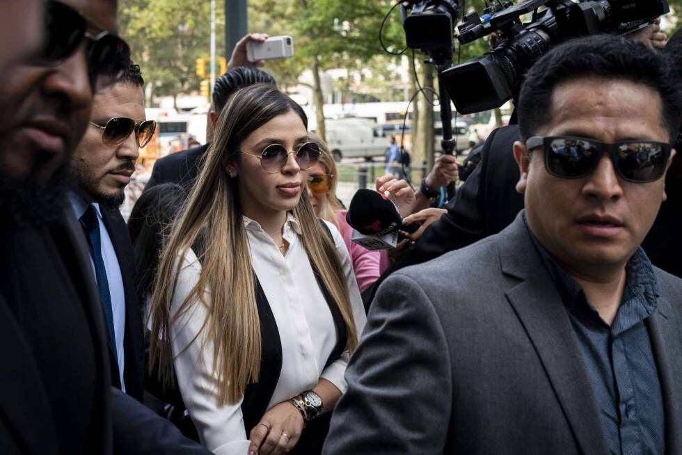 Emma Coronel arrives at the US district court in New York for the trial of her husband, Joaquín Guzmán Loera, in 2019.