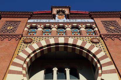 The neo-Mudéjar façade of the old Las Arenas bullring, in Barcelona, which today is a shopping center.