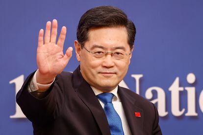 Chinese Foreign Minister Qin Gang gestures after a press conference in Beijing, China, on March 7, 2023.