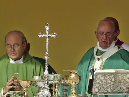 Pope Francis (right), along with Archbishop Jaime Ortega in Havana on Sunday.