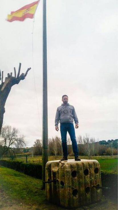 Activist Santiago Abascal, seen standing on top of a concrete block, in a photograph that circulated on the social networks last week.