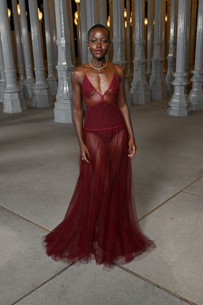 Lupita Nyong'o in a sheer Gucci gown.