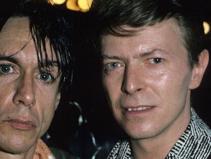Iggy Pop and David Bowie at the Ritz Hotel in New York in 1986.