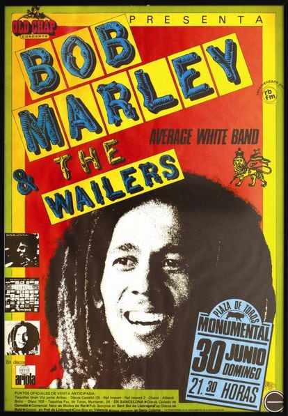 A poster advertising Bob Marley's concert on June 30, 1980, in Barcelona. 
