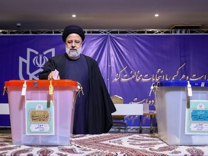 The Iranian president, Ebrahim Raisi, votes Friday in Tehran in the parliamentary elections.