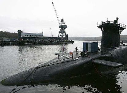 A British Vanguard submarine, at Falsane base in Scotland.