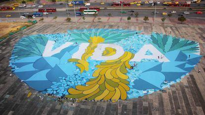 The street art created by residents of Plaza de la Hoja in Bogotá.