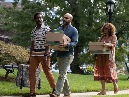 From left: Sterling K. Brown, Jeffrey Wright and Erika Alexander in 'American Fiction.'