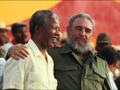 Mandela with Castro, in Matanzas, Cuba in 1991.