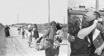 Left, evacuating the Aragonese front (1937) and a militiaman's farewell (1936).