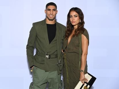 Achraf Hakimi and Hiba Abouk at a show in Paris in September 2021.