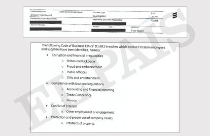 An extract of internal documents from Ericsson. EL PAÍS - ICIJ