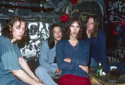 The members of The Verve posing in Minneapolis, November 1993.