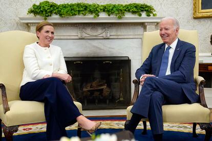 President Joe Biden meets with Denmark's Prime Minister Mette Frederiksen in the Oval Office of the White House in Washington, on June 5, 2023.