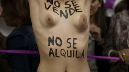 Protestors at a Madrid conference on surrogacy.